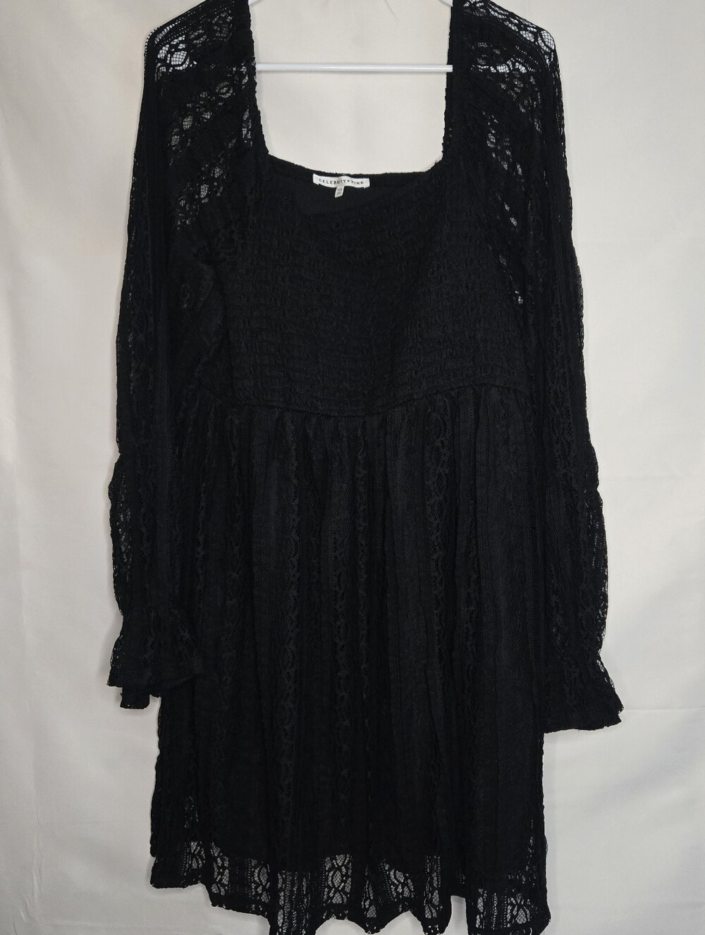 Celebrity Pink Long sleeve Lace mini dress ruffle cuff Whimsigoth XXXL jet black